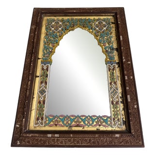 Enameled Glass Mirror with Carved Wooden Frame from Lobmeyr, 1890s For Sale