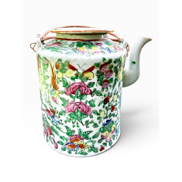 Antique Chinese Famille Rose Traveling Teapot With Fitted Warming Basket For Sale - Image 11 of 18