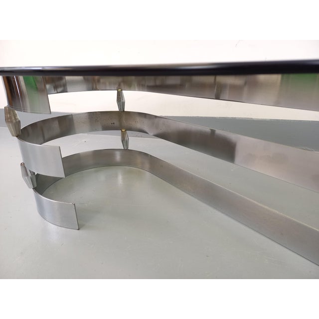 Vintage Oval Coffee Table in Smoked Glass and Chrome Metal from the 1970s For Sale - Image 14 of 17