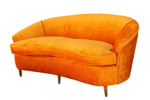 Italian Curved Sofa in Velvet Orange with Wooden Feet, 1950s