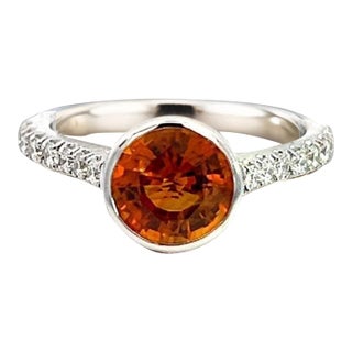 Natural Orange Sapphire Diamond Ring 6.5 14k W Gold 1.88 TCW Certified For Sale