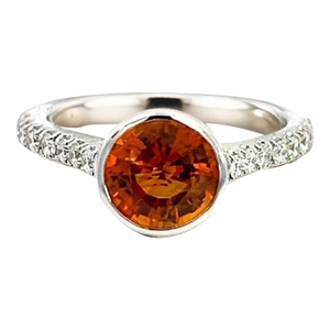 Natural Orange Sapphire Diamond Ring 6.5 14k W Gold 1.88 TCW Certified