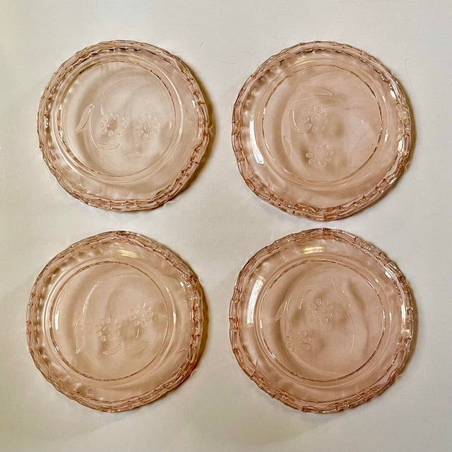 Pink Vintage Pink Glass Floral Dessert Dishes- Set of 4 For Sale - Image 8 of 9