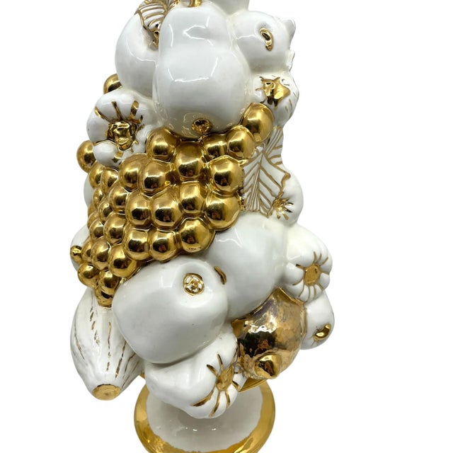 Mid 20th Century Vintage Trompe l'Oeil Porcelain and Gold Leaf Fruit Topiaries - a Pair For Sale - Image 5 of 13