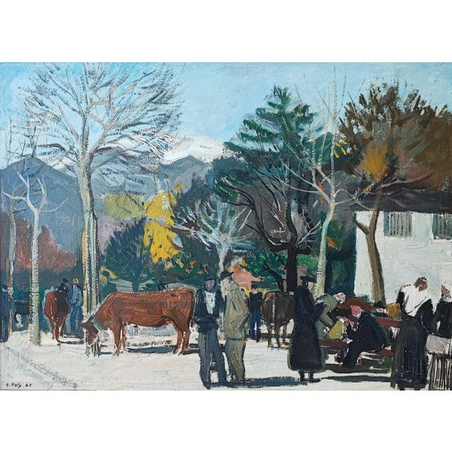 Adrien Holy, Scène de marché, 1955, Oil on Cardboard For Sale - Image 10 of 10