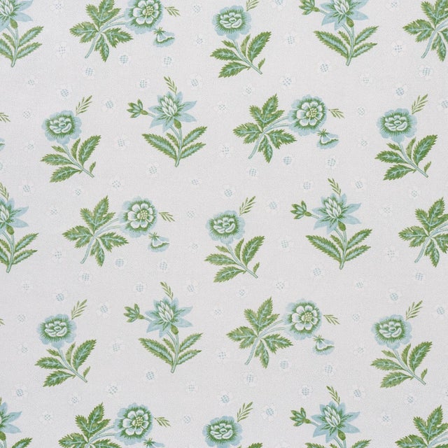 Sample - Schumacher Colline Fabric in Leaf & Aqua For Sale