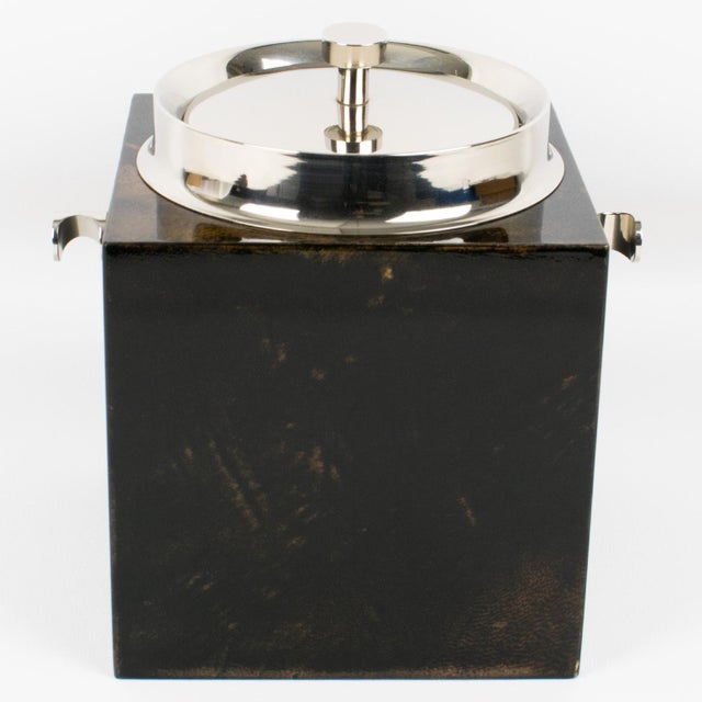 1960s Aldo Tura Lacquered Goatskin and Chrome Metal Ice Bucket For Sale - Image 5 of 13