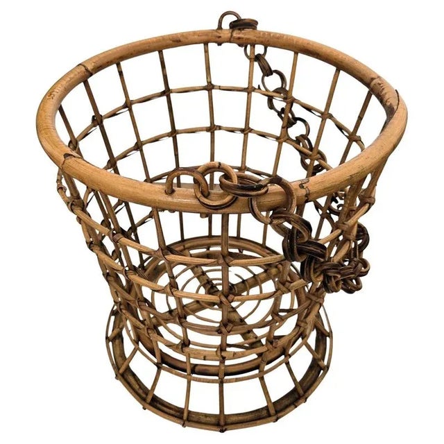 French Riviera Style Bamboo Rattan Basket, Italy, 1960s For Sale - Image 10 of 10