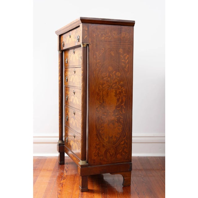 Traditional Antique Dutch Marquetry Chest Drawers Tall Boy Inlay (C. 1820) For Sale - Image 3 of 15