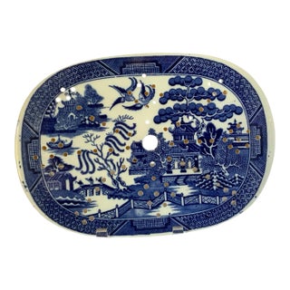 Antique 19th C Staffordshire Blue Willow Meat Drainer Platter Insert England c.1840 For Sale