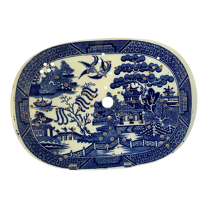 Antique 19th C Staffordshire Blue Willow Meat Drainer Platter Insert England c.1840