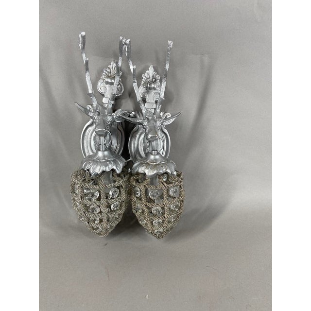 Late 20th French Louis XVI Silver Bronze Sconces/ Wall Lamps Pair For Sale - Image 9 of 9