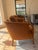 Vintage Barrel Back Chairs in Amber Velvet, Carved Oak Arms – Pair For Sale In Los Angeles - Image 6 of 9