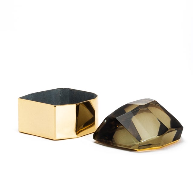 Hand Blown Murano Diamond Rock Box With Brass For Sale - Image 10 of 12