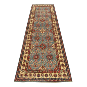 Kazak Runner 4’11” X 14’6” Blue Wool Tribal Hand-Knotted Oriental Rug