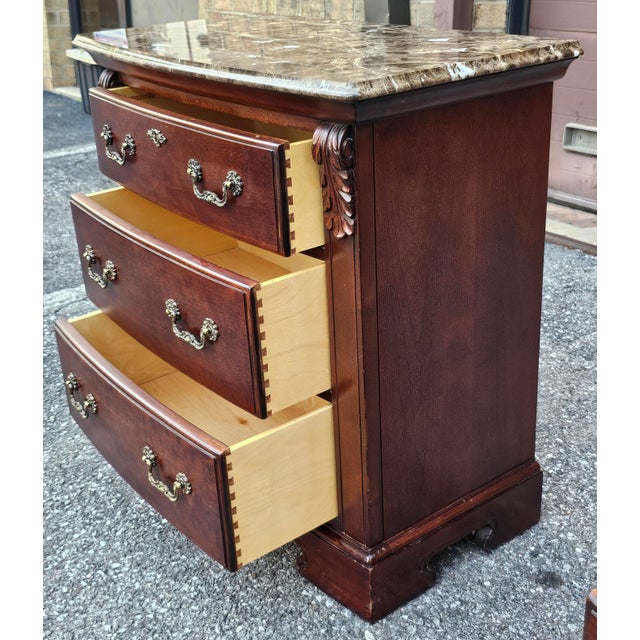 Pair of Thomasville Fruitwood Bachelor's Chests With Marble Top For Sale - Image 11 of 12
