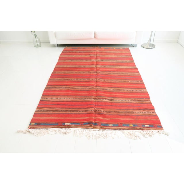 Turkish Vintage Stripe Oushak Kilim Rug For Sale - Image 3 of 10