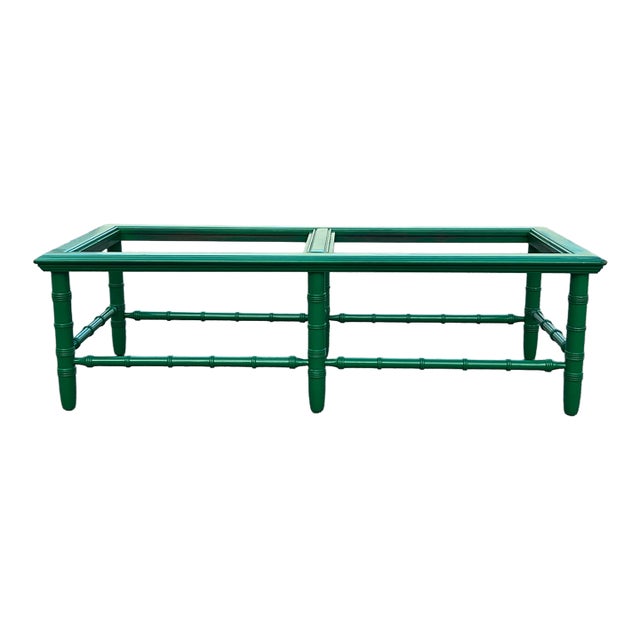 Mid Century Faux Bamboo Green Lacquered Coffee Table For Sale
