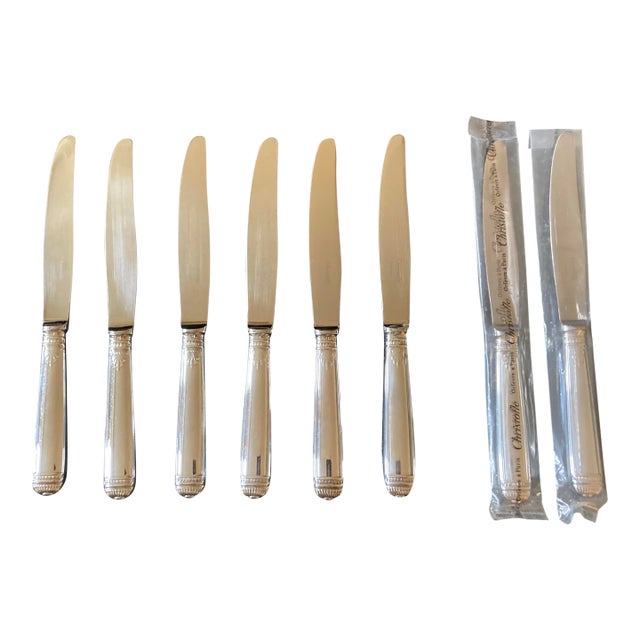 1980s Christofle Silver Plated Dinner Knives "Malmaison" Collection- Set of 8 For Sale