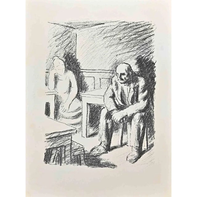 Bar at Night is an original lithograph on ivory-colored paper realized by Wilhelm Gimmi in 1955 ca. Very Good Conditions....