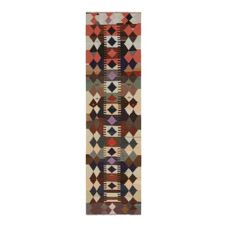 1950s Vintage Persian Kilim Runner in Polychromatic Diamond Patterns by Rug & Kilim For Sale