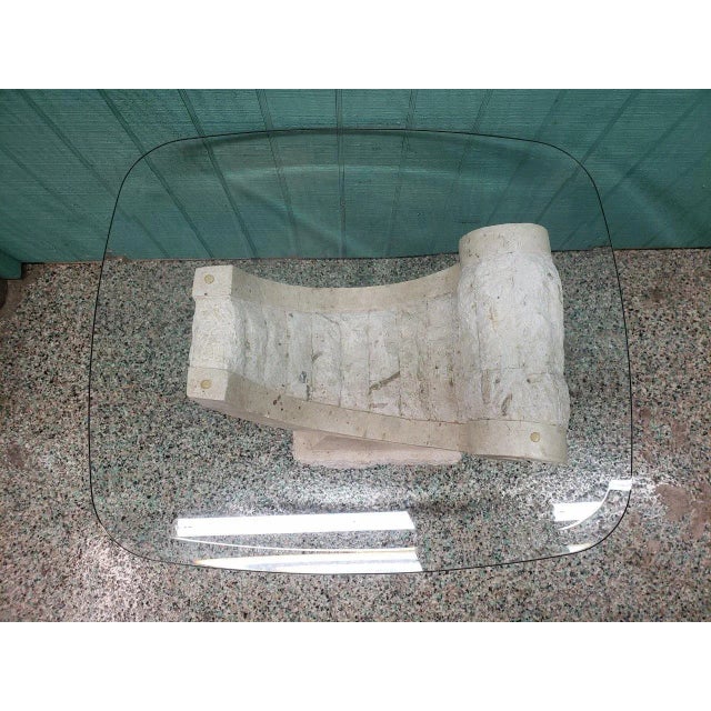 Beige Glass Top Postmodern End Table With Mactan Stone Base For Sale - Image 8 of 9