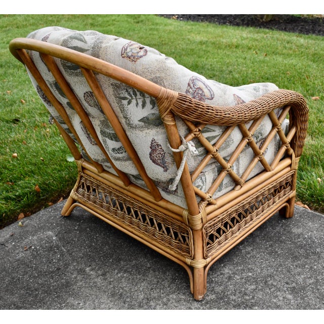 Braxton Culler Rattan Wicker Lounge Accent Chair & Ottoman Set Coastal Boho For Sale - Image 13 of 16