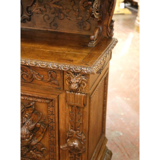 19th Century French Carved Oak Saint-Hubert Hunt Buffet With Stag Crest For Sale - Image 13 of 14