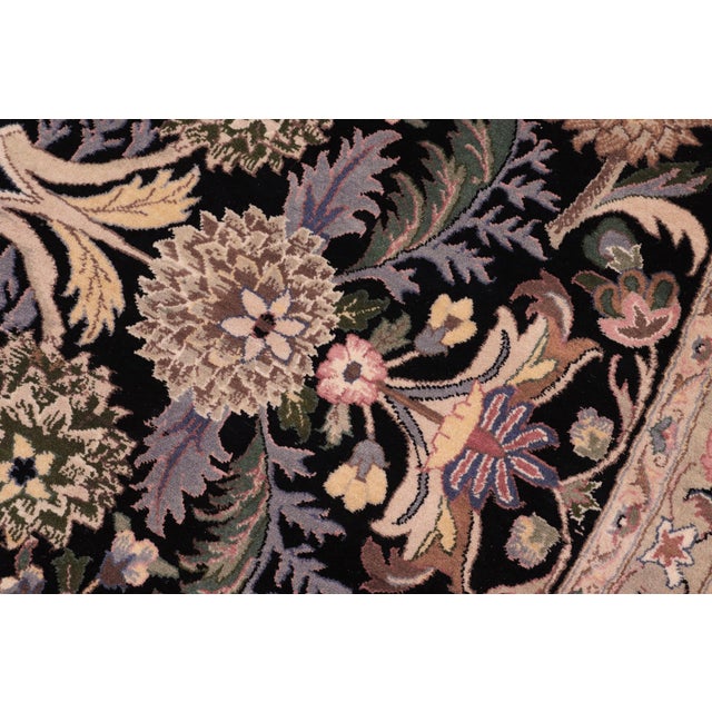 Textile Art Nouveau Floral 1990's Pak-Persian Black/Gray Wool Round Rug- 9'0'' X 9'2'' For Sale - Image 7 of 10