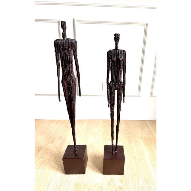 1980s American Brutalist Welded-Steel Figural Sculptures, Giacometti Style — A Pair For Sale - Image 11 of 12