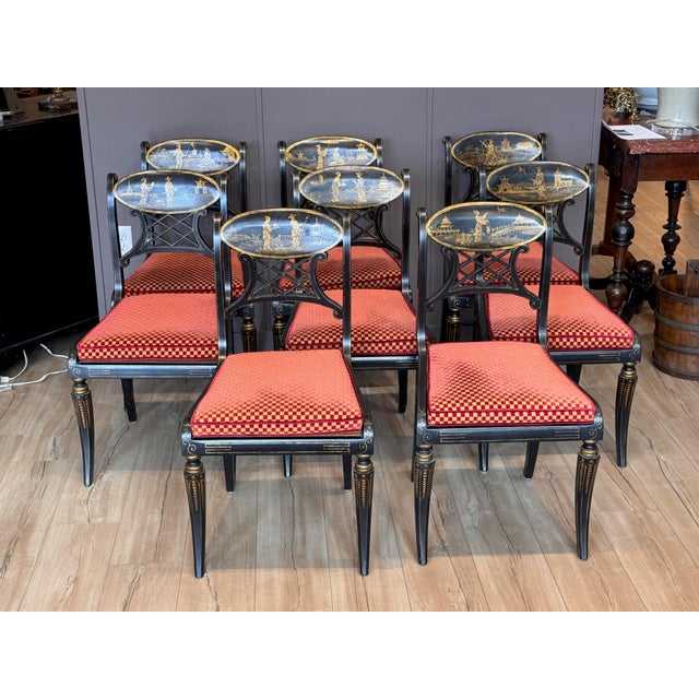 Wood Set of Eight Regency Style Dining Chairs by John Rosselli & Assoc. For Sale - Image 7 of 16