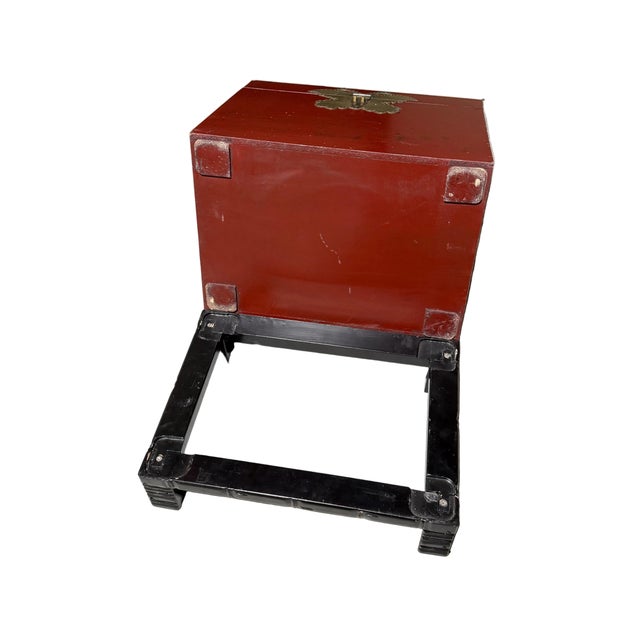 Antique Chinese Raised Red Tansu Box With Brass Butterfly Hardware For Sale - Image 12 of 12