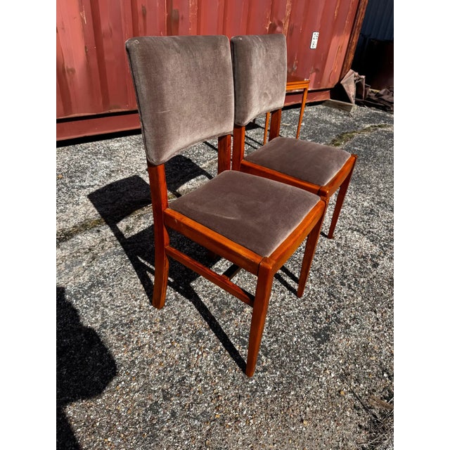 Mid 20th Century Pair of Swedish Velour Upholstered Teak Dining Side Chairs For Sale - Image 4 of 5