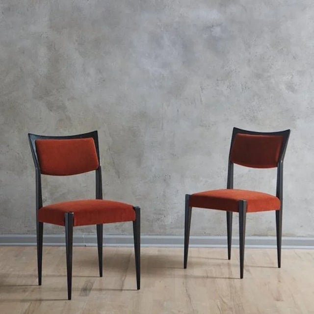 1960s Set of 4 Wood Frame Dining Chairs in Rust Velvet, Italy 1960s For Sale - Image 5 of 12