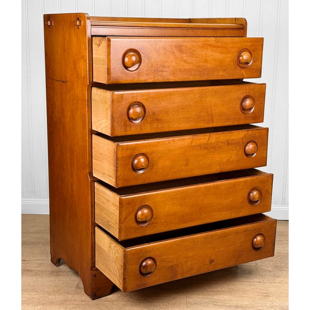 1940s Vintage Farmhouse Maple Tendon Side Tall Dresser Chest of Drawers For Sale - Image 5 of 17