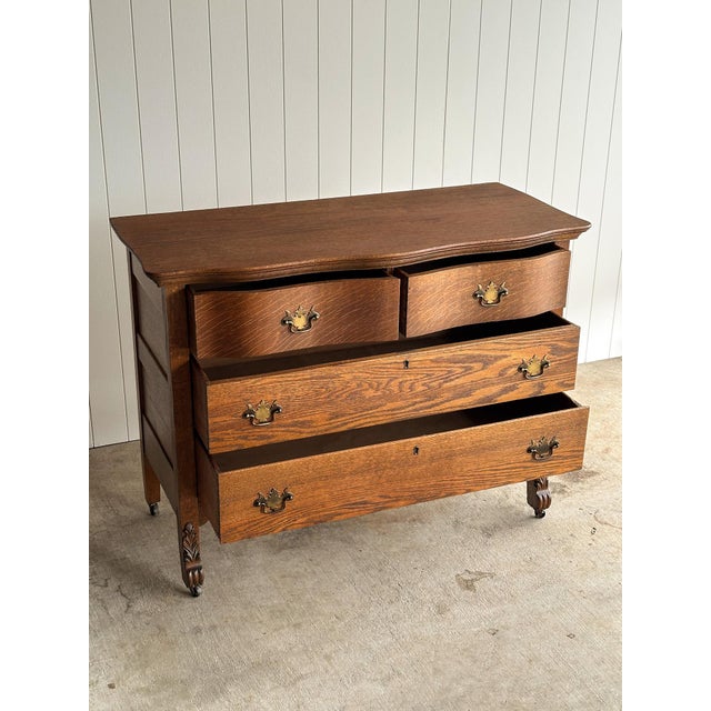 Antique Oak Serpentine Chest of Drawers, C. 1890 For Sale - Image 12 of 18