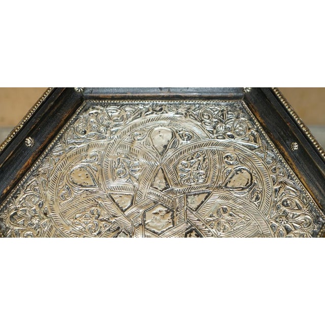 Antique Indian Repousse Pewter with Stone Inlaid Detailing Side Table, 1920 For Sale - Image 16 of 18