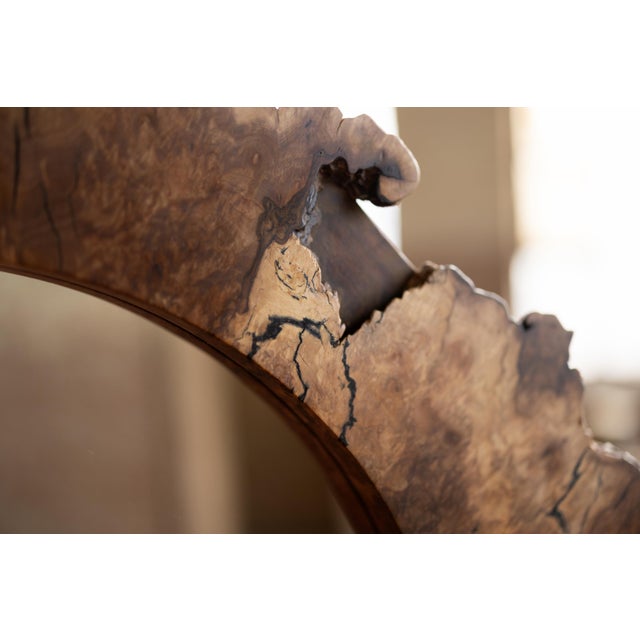 Contemporary Natural Edge Walnut Burl Organic Shape Wall Hanging Mirror by Alabama Sawyer For Sale - Image 3 of 8