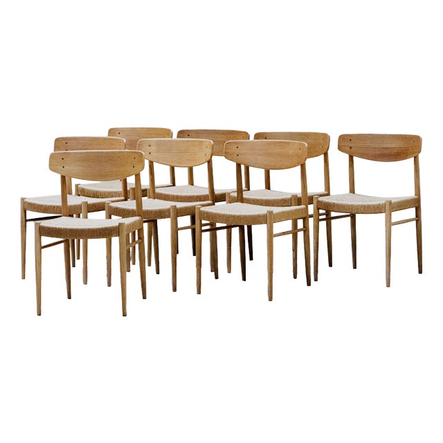 Model 501 Dining Chairs in Oak and Papercord from A.M. Møbler, 1960s, Set of 8 For Sale