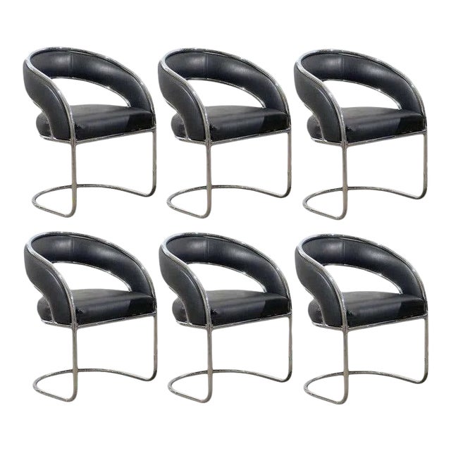 Black and Chrome Cantilever Dining Armchairs - Set of 6 For Sale