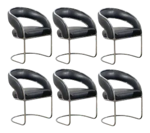 Black and Chrome Cantilever Dining Armchairs - Set of 6