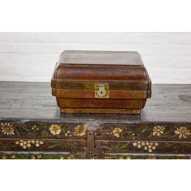 Brown Qing Dynasty Hinged Box with Brass Hardware and Weathered Patina For Sale - Image 8 of 12