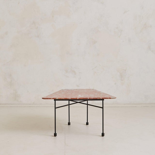 Pair of Italian Red Marble + Iron Asymmetrical Coffee Tables, 1950s For Sale - Image 4 of 11