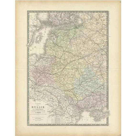 Antique Map of Western Russia by Levasseur, 1875 For Sale