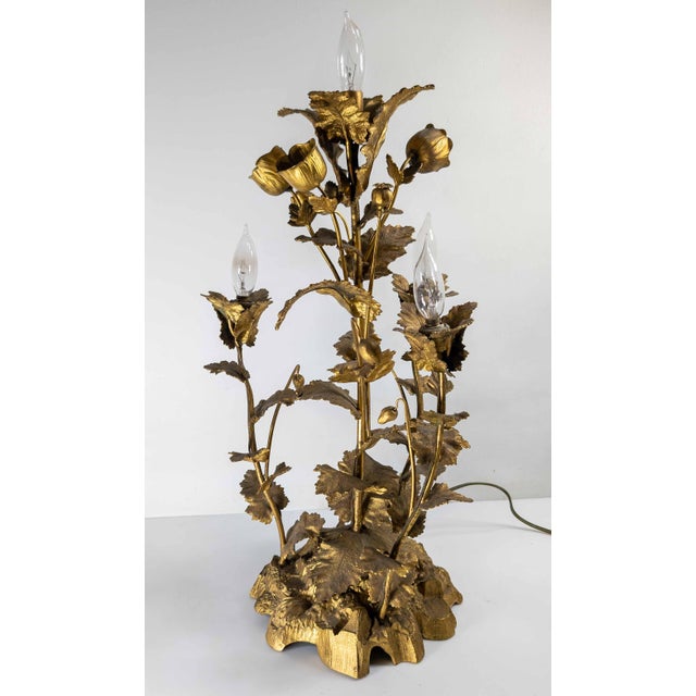 English 19th Century Electrified Floral Poppy Flower Bronze Candelabra Table Lamp For Sale - Image 3 of 18
