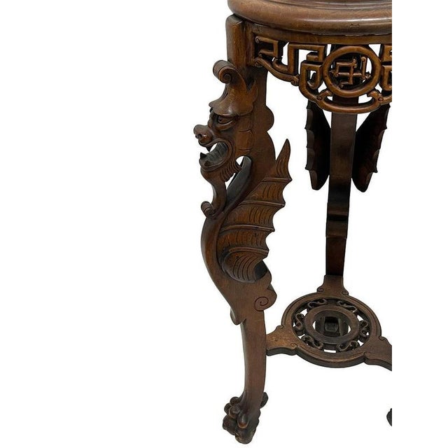 Asian Carved Plant Tables with Dragons, 1920, Set of 2 For Sale - Image 10 of 17