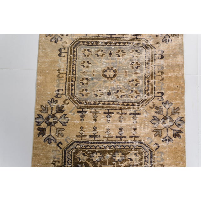 Textile 1950s Muted Beige & Blue Hallway Rug For Sale - Image 7 of 11