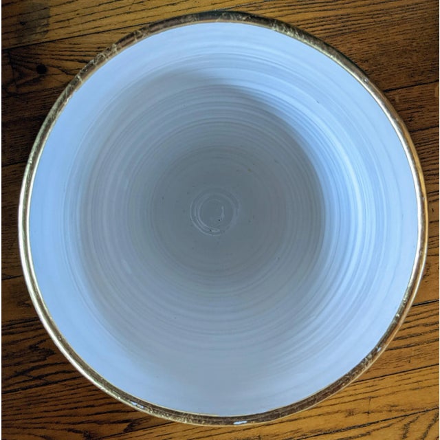 Italian European Oversized Teal Swirl Ceramic Vase With Gold Rim For Sale In Providence - Image 6 of 7