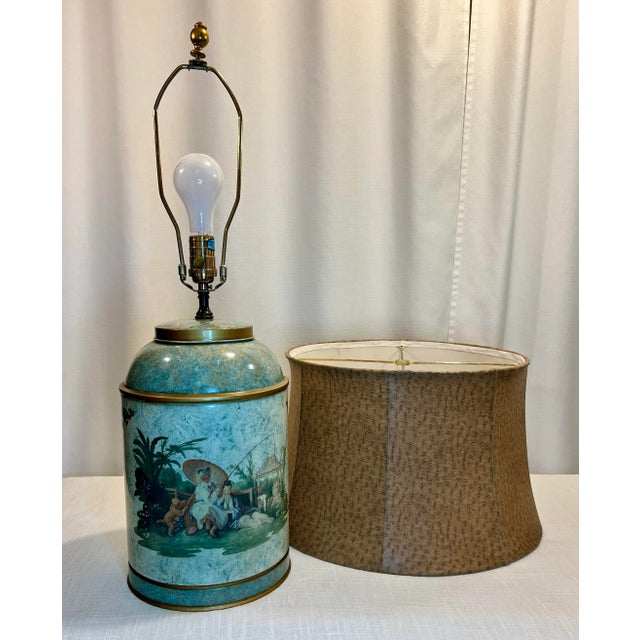 Late 20th Century Vintage Chelsea House Chinouserie Style Ginger Jar Tea Caddy Tin Table Lamp With Shade For Sale - Image 5 of 12