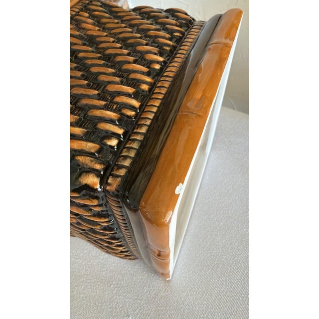 Wood Ceramic Rattan Look Tissue Box Cover For Sale - Image 7 of 10